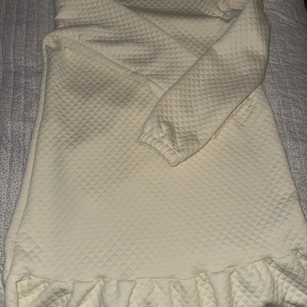 Cream Quilted Long Sleeve Dress